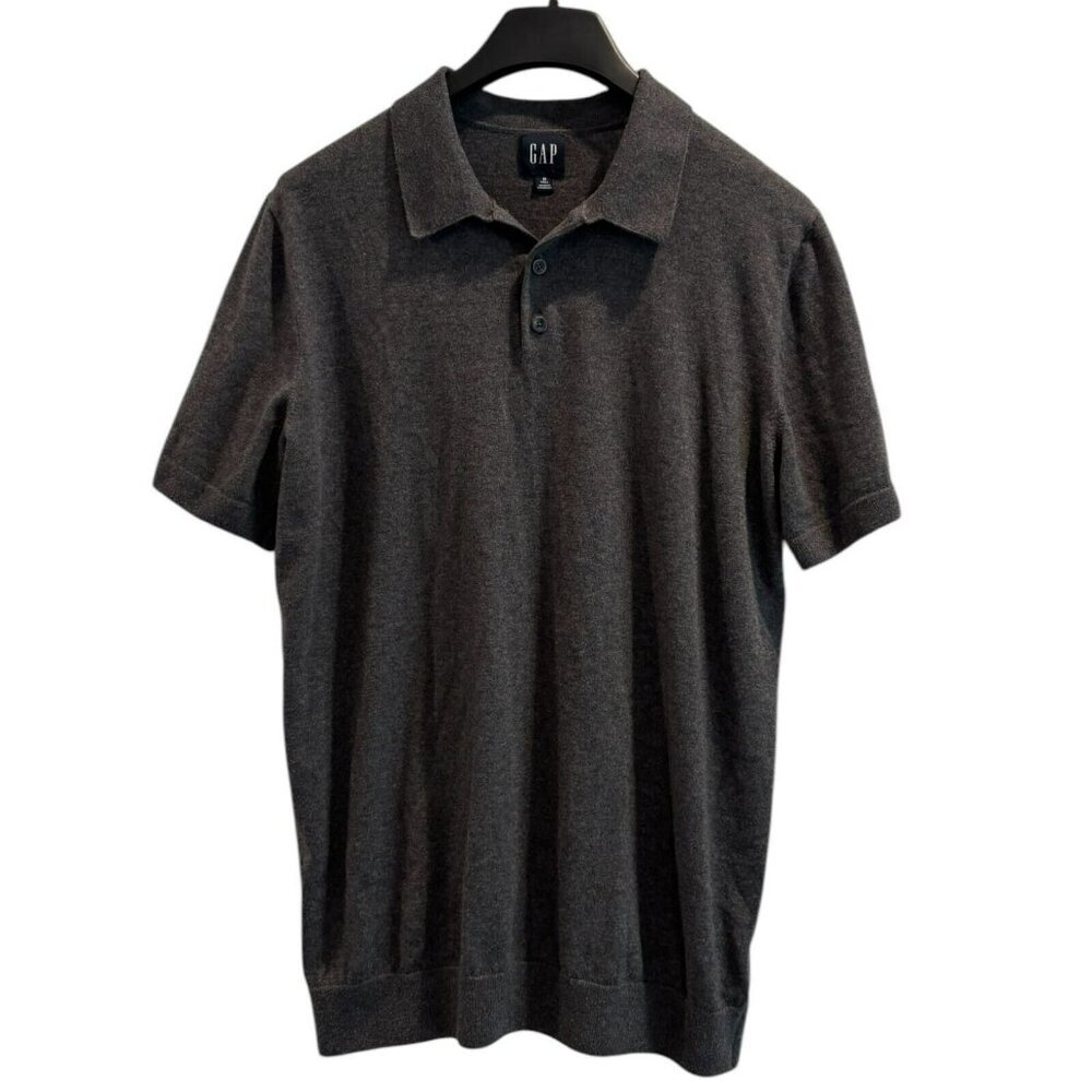 GAP Men’s Polo Shirt M Tall Charcoal Gray Short Sleeve Knit Cotton Blend Classic